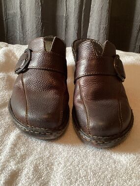b.o.c. Dark Brown Leather Slip-On Clog Mules
